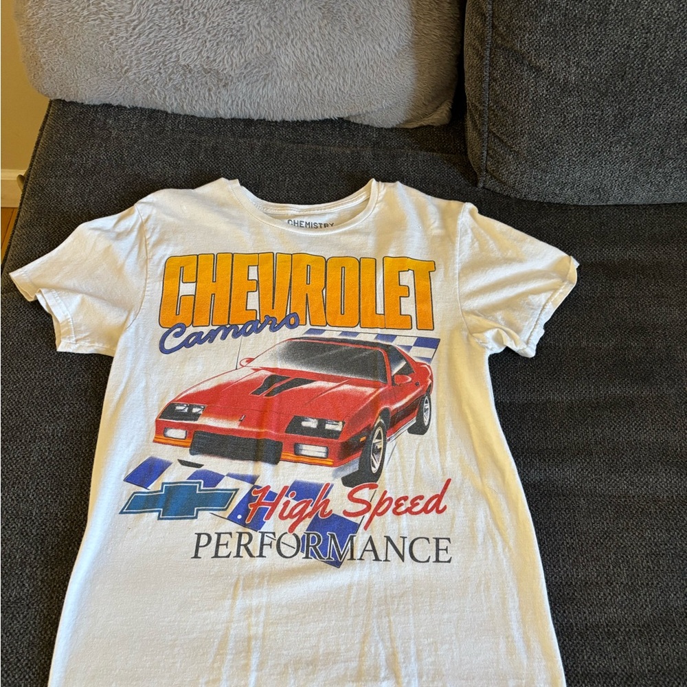 Chemistry White and Red Short Sleeve Tee with Retro Design